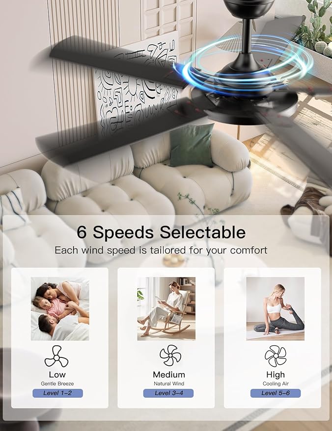 OJX Ceiling Fans with Lights 52 inch Ceiling fan with Light and Remote/APP Control 3CCT Quiet DC Reversible Dimmable Modern Ceiling Fan for Bedroom Living Room Kitchen Indoor/Outdoor Use