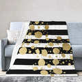 80X60 Faux Gold Paint Splatter On Black &amp White Stripes Lightweight Flannel Blanket - Soft and Breathable Polyester Suitable for Travel Camping and Home Decoration