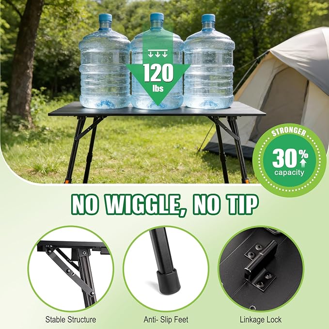 Portable Camping Table Foldable: No-Assembly Aluminum Folding Camping Table with Height Infinitely Adjustable &amp Carry Bag - Camp Table for Camping Picnic Beach RV BBQ