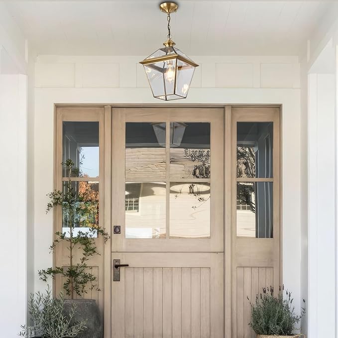 Milaii Copper Brass Outdoor Pendant Light 16.5 H Large Lantern Hanging Light Fixtures Waterproof Porch Light Outdoor Chandelier for Patio Entryway