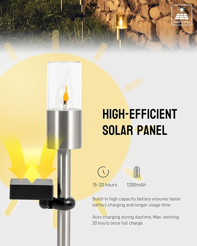 Yoolax Solar Torch Lights Waterproof Dusk to Dawn Pathway Lights 2 Pack Outdoor Auto On/Off Landscape Lights for Garden Patio Yard Driveway (Flickering Flames)