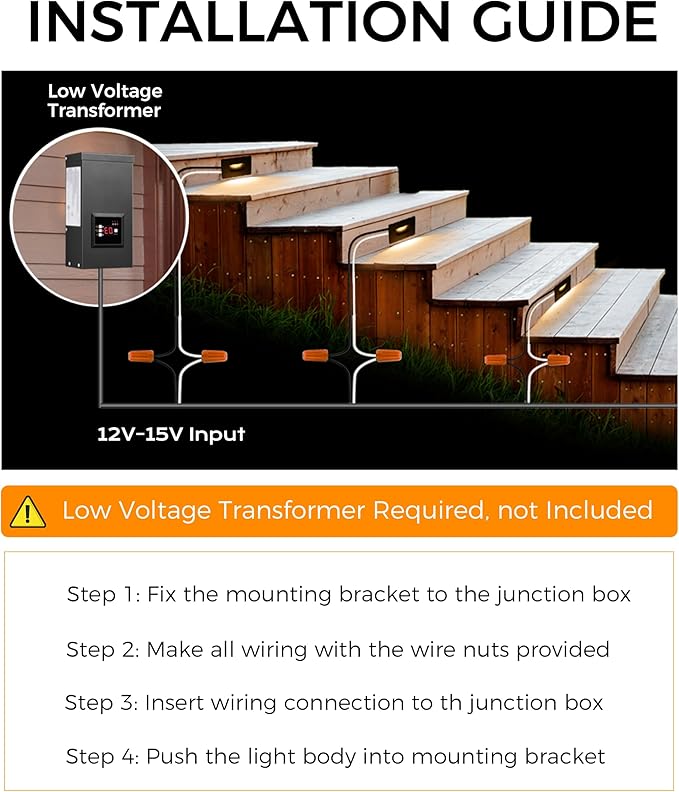 CLOUDY BAY 12V Low Voltage 3 Color Indoor and Outdoor LED Step Light3000K/4000K/5000K Deck LightsStair LightWet LocationBlack(Low Voltage Transformer is Required)