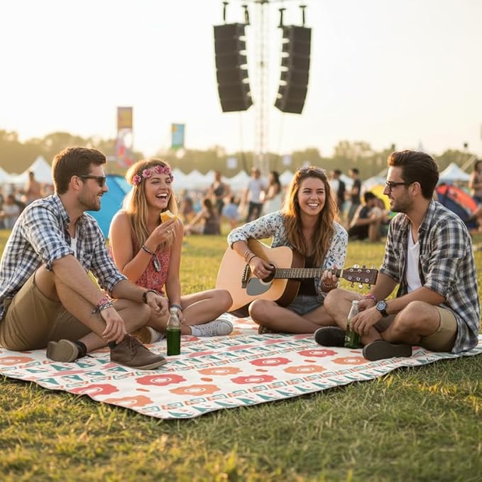 Beach Blanket Sandproof Waterproof 79 X 79 Oversized Outdoor Picnic Blanket Large Sand Free Beach Mat Lightweight Foldable Mat for Travel Camping Festival (Orange Floral Shore)