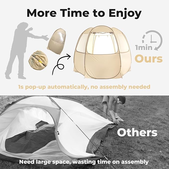 LEEDOR Pop Up Screen House Tent UPF 50+ and Windproof Dome Outdoor Canopy Tent with Roll Up Zipped Door Privacy Gazebo Compact and Lightweight for Party Camping Fishing Picnic Grey