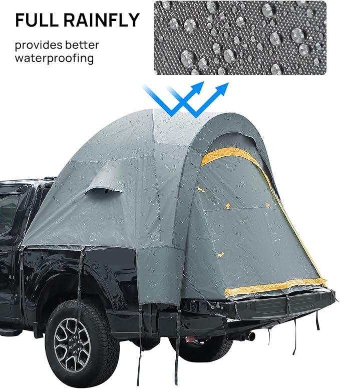 JOYTUTUS Truck Bed Tent with Rainfly Portable Pickup Truck Tent 5.5ft-5.8ft Fiberglass Pole Waterproof PU2000mm Fabric for 2 Person Easy Set-up Orange