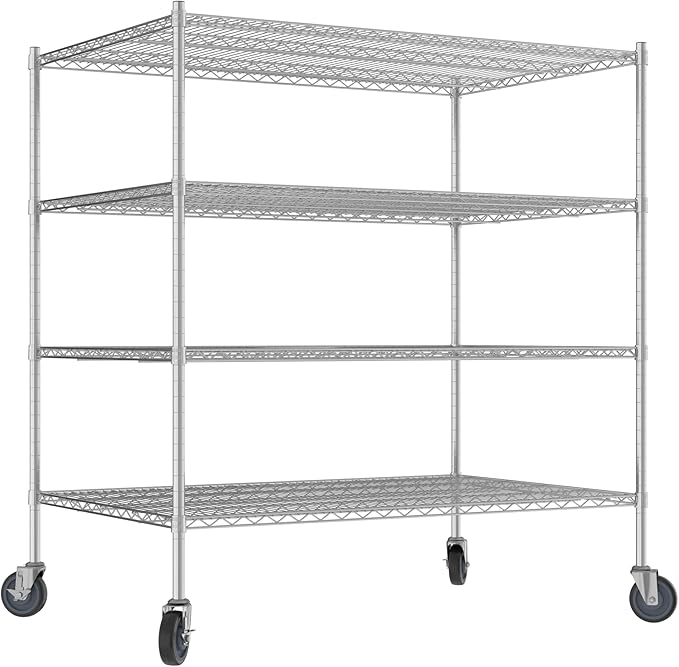 Commercial NSF Listed Chrome Mobile Wire Shelving Kit 36 x 54 x 60 with 4 Shelves Perfect for Warehouse Walk-in Refrigerator Freezer Grocery Store Restaurant Dishroom