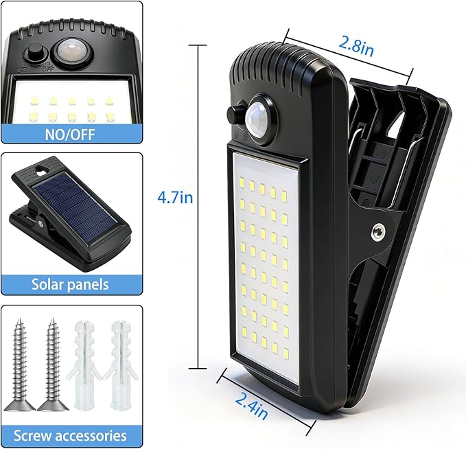 ZNYCYE 4 Pack Solar Motion Sensor Clip On Lights Outdoor A Total of 160 LED IP65 Waterproof Portable Security Light for Fence Deck Garage Patio Garden Camping &amp Emergency Use
