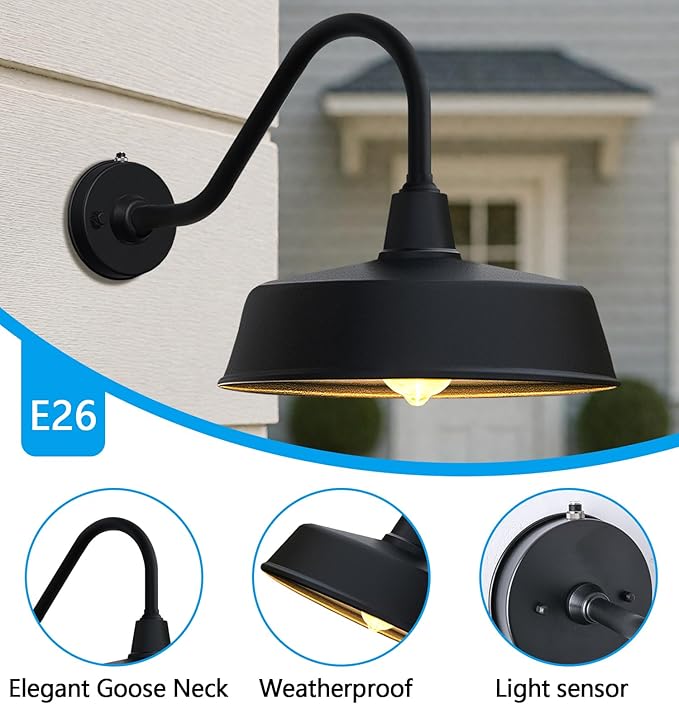 JOESA 15 Large Outdoor Barn Light Dusk to Dawn Gooseneck Light in Galvanized Steel/Outdoor Fluorocarbon Paint Finish Ideal for Sign Farmhouse Storefront Lighting