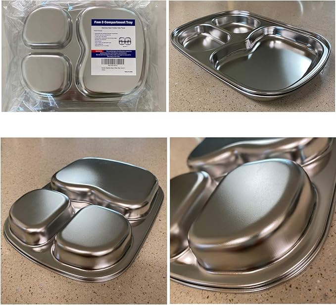 Korean Stainless Steel Divided Plates for Toddlers Kids Babies Premium 304 Electro-Polished No Black Residue BPA-Free 3-Compartment Plate Food Tray for Camping Balanced Meals Set of 2