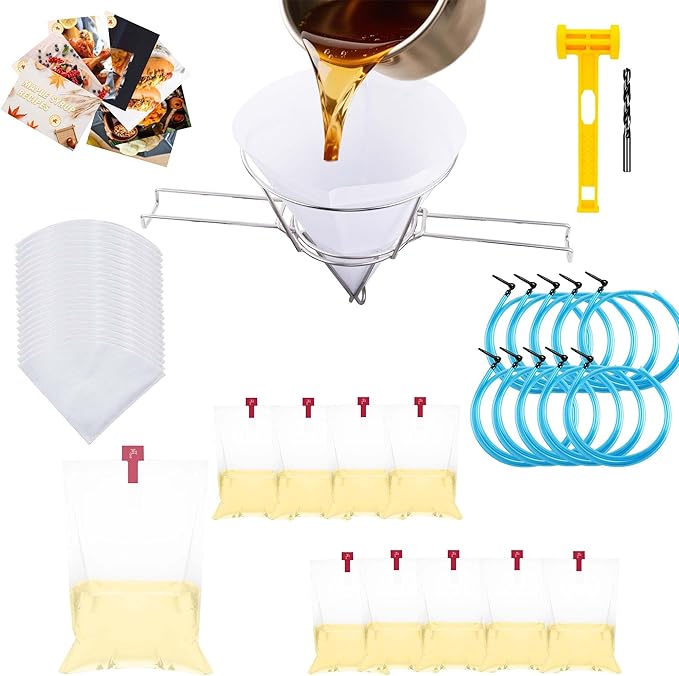Maple Syrup Tree Tapping Kit with 8L Bags &amp Maple Syrup Cone Filter Holder Stand