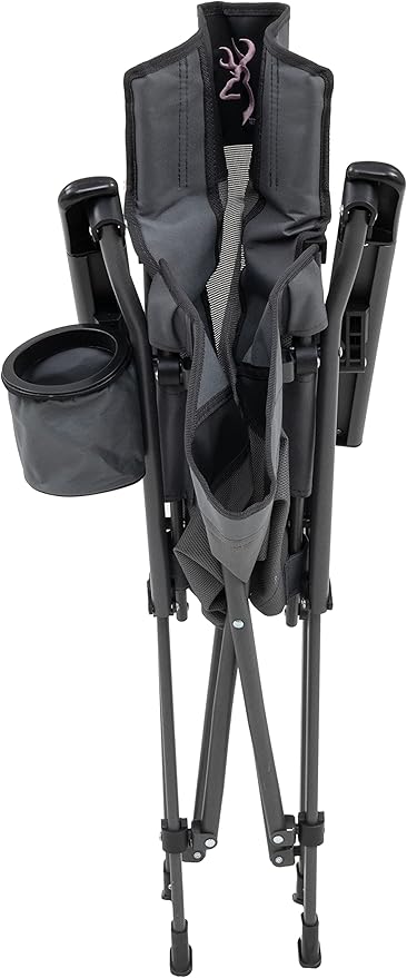 Browning Folding Camping Chairs for Adults - Durable Mesh Fabric Over Sturdy Powder Coated Steel Frame Armrests Cup Holder and Shoulder Carry Bag