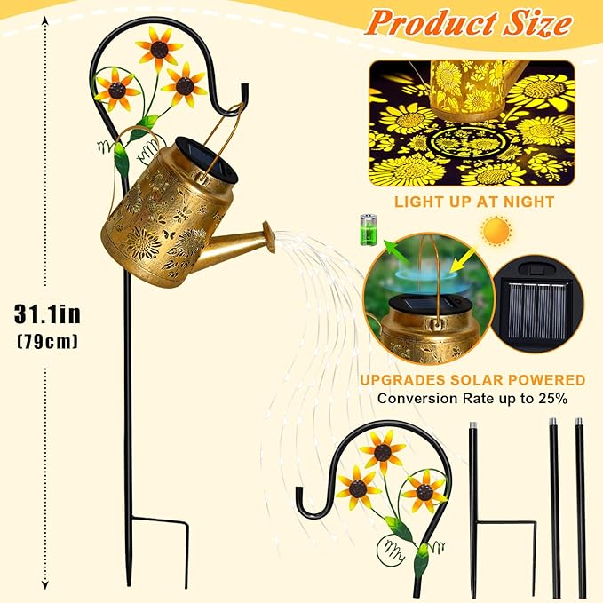 Sunflower Solar Watering Can Lights Outdoor Waterproof Garden Lanterns with Shepherd Hook Solar Garden Decor for Yard Outdoor Landscape Pathway Gift for Women Mom Grandma 2 Pack