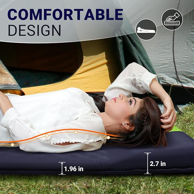 FUNDANGO Double Self Inflating Sleeping Pad for Camping Sleeping Mat with Built-in Pillow Portable Lightweight Large Inflatable Foam Air Mattress 2 Person for Backpacking Tent CarTravel Outdoor