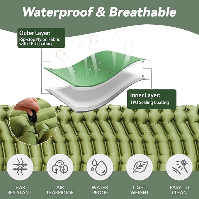 Sleeping Pad for Camping - Ultralight Camping Mattress with Pillow Built-in Foot Pump Compact Inflatable Portable Mat for Backpacking Hiking Car Traveling Beach Tent