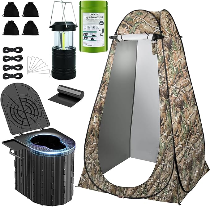 Camping Toilet with Pop-Up Privacy Tent and Liquid Waste Gel Portable Toilet for Camping with Large Tent Ergonomic Potty Provides Enhanced Comfort Suitable for All Ages