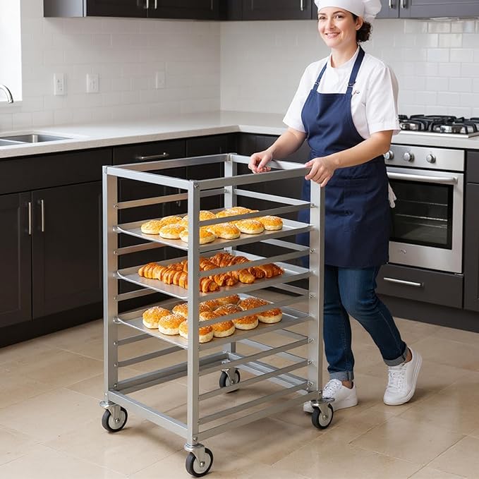 9 Tier 3 Inch Spacing Aluminium Home Commercial Kitchen Bakery Cooling Rack with Brake Wheels Commercial Bun Pan Bakery Rack for Restaurant Cafeteria Pizzeria