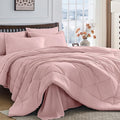 HEVUMYI Dusty Pink Cali-King Comforter Set - 7-Piece All Season Bed in a Bag Cali-King Ultra Soft Bedding Set with Comforter Flat Sheet Fitted Sheet Pillowcases Pillow Shams