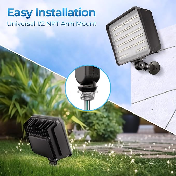 CINOTON 100W LED Flood Lights Outdoor 14000LM IP65 Waterproof Outdoor Security Wall Light Fixture with 180°Knuckle for Warehouse Porch Barn Garage Building 5000K 100V-277V 2 Pack
