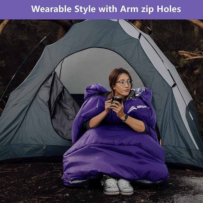 BISINNA Flannel XXL Sleeping bag (90.55x39.37) Wearable Sleeping Bag for Alults 3 Season with Pillow Compressdin Sack for Hiking Camping Backpacking Outdoor