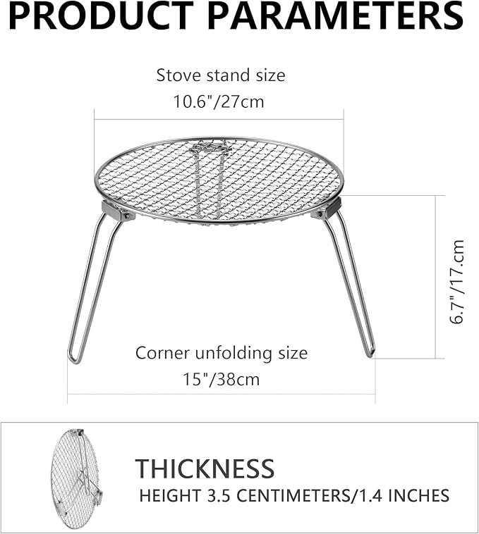 RROMATELX Small Folding Camping Grill304 Stainless Stee Portable Camping StoveCampfire GrateHeavy Duty Rack Camping with Carrying Bag for Outdoor Cooking Backpacking Hiking Picnic BBQ