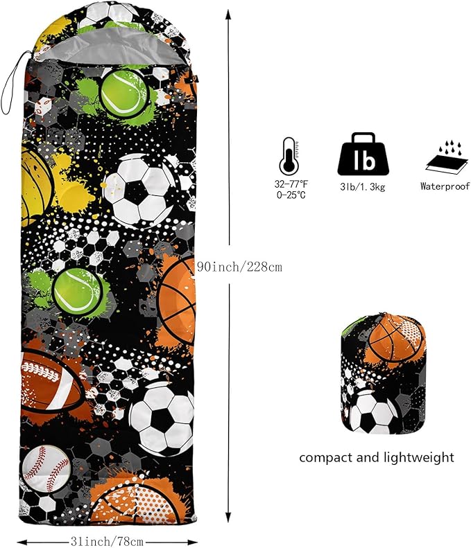 Kids Sleeping Bag for Boys GirlsCute Puppy Print-Lightweight Warm Portable Outdoor Indoor-Waterproof Cold Weather Resistant Sleeping Bag for Camping Hiking