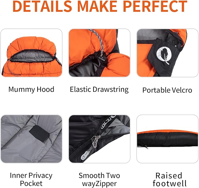 Ultralight Down Sleeping Bag for Adults - 600 Fill Power Cold Weather Backpacking Camping Hiking