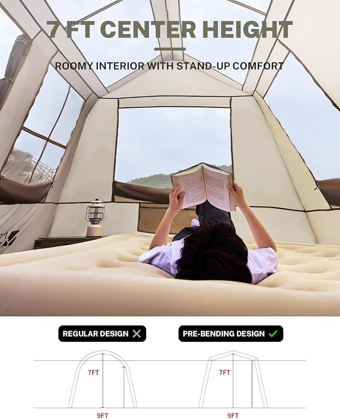 Mobi Garden Skyloft 4/8 Person Instant Tent Large Aluminum Alloy Cabin Tent Double Layer Full Rainfly Waterproof 4 Season Shelter Huge Interior with Pre-Attached Poles Air Vent &amp Carry Bag