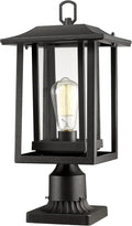 Beionxii Outdoor Post Light Large Exterior Lamp Post Light Pier Mount Lantern with Base Black Cast Aluminum w/Clear Glass (19 x 9) - A197P-1PK