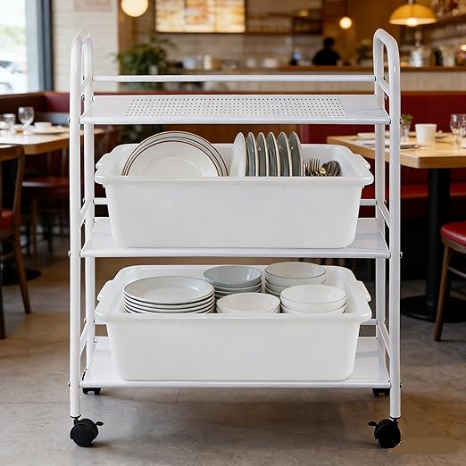 4-Pack Commercial Bus Tubs Box/Tote Box White Plastic Storage Bin with Handles/Wash Basin Tub (25 Liter)
