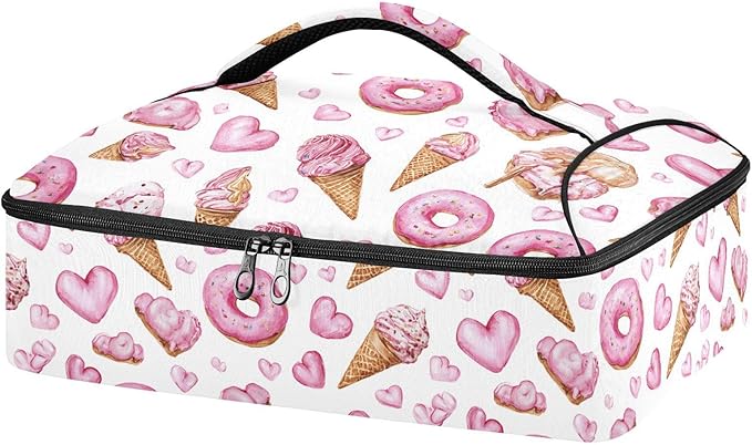 Casserole Carrier Pattern Pink Pastel WhimsicalInsulated Casserole Carrier for Hot or Cold Food Thermal Lunch Tote for Potluck Parties Picnic Beach Fits 9 x 13 Inches Baking Dish
