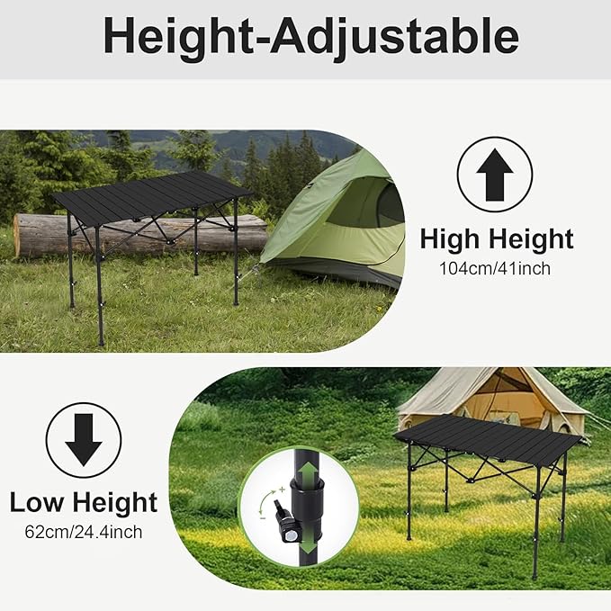 SHANQUAN Camping Table Roll up Table Fold up Lightweight Compact 2-4 Person Portable Adjustable Height Roll up Aluminum Table with Carry Bag for Outdoor Camping Picnic Backyards BBQ
