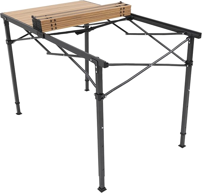 ALPS Mountaineering Overlanding Table Aluminum Roll-Top with Wood-Look Adjustable Height