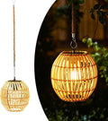 Livinlarge Hanging Solar Lantern Outdoor Waterproof Large Solar Rattan Lantern Outdoor with Twine Handle Bright Outdoors Hanging Lights with Edison Bulb for Garden Patio Yard Decoration