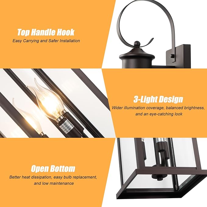 3-Light Large Outdoor Wall Light 2-Pack 24 Bronze Modern Extra Exterior Lighting Fixture Waterproof Porch Sconce Wall Mount Outside Lamp for Front Door Farmhouse