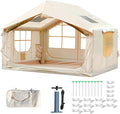 Inflatable Tent for Camping with Pump 4-6 Person Extra-Space Blow up Tent 420D Waterproof Oxford Glamping Air for Family 4 Season Inflatable House