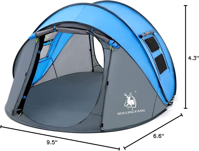 4 Person Easy Pop Up Tent9.5’X6.6’X52''Waterproof Automatic Setup2 Doors-Instant Family Tents for Camping Hiking &amp Traveling