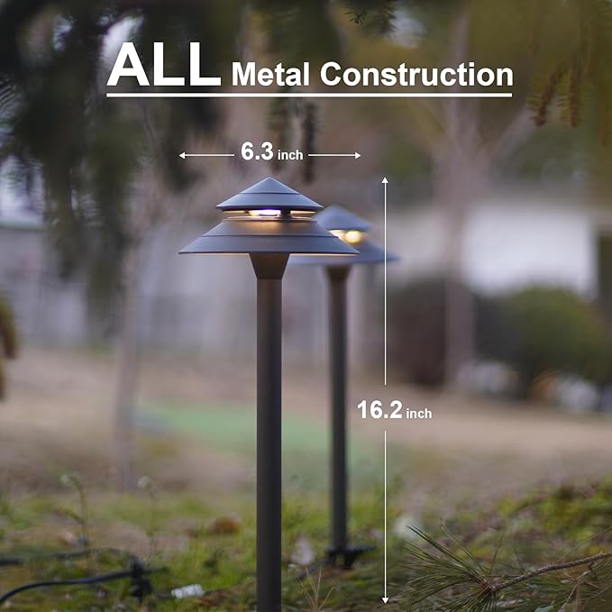 GOODSMANN Pathway Lights Kits 3W LED 8PK Outdoor Low Voltage Landscape Lighting 180 Lumen Hardwired 2 Tier Pagoda Path Light 3000K Warm White Metal 12V Electric Sidewalk Walkway Lights with Connectors