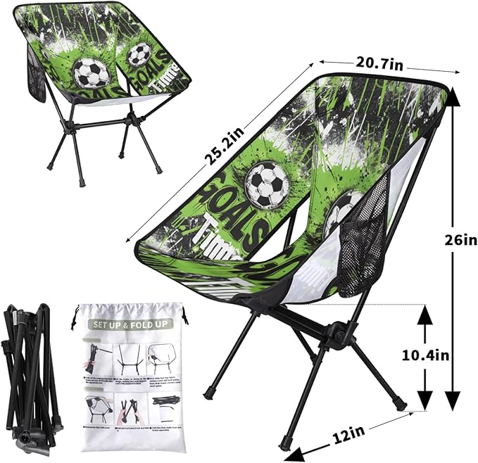 Sports Soccer Portable Camping Chair Folding Chairs for Outside Lightweight Backpacking Chair Outdoor Collapsible Beach Chairs for Adults Fishing Lawn Picnic Travel Hiking
