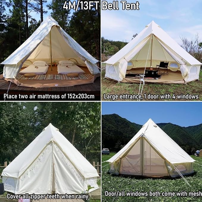 Latourreg Luxury 3M/4M/5M/6M Oxford Bell Tent with Zipped Detachable Groundsheet | Luxury Zipped Detachable Groundsheet