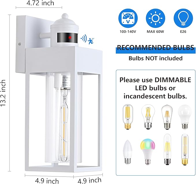 2-Pack Motion Sensor Outdoor Lights Upgrade Dusk to Dawn Exterior Lighting Fixtures Modern Porch Lights with Cylinder Lampshade LED Wall Sconce for Garage Patio Garden House