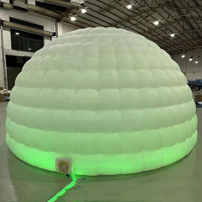 Striking Inflatable Igloo Dome Tent with Led Strips &amp Big Opening Outdoor Portable Nightclub Disco Igloo Party Wedding House White Oxford Air Marquee for Events (16.4Ft 5m D)