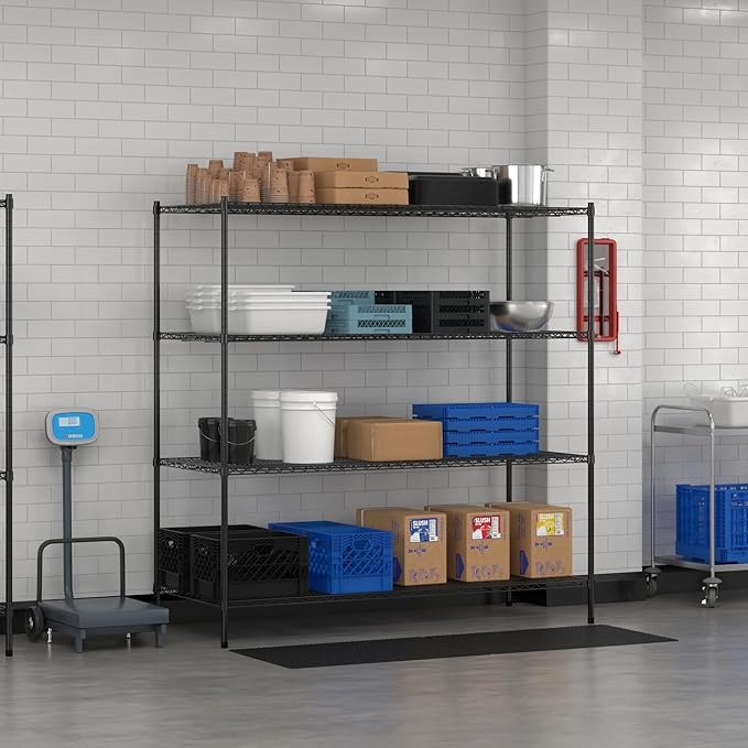 Commercial NSF Listed Black Epoxy Stationary Wire Shelving Kit 30 x 72 x 74 with 4 Shelves Perfect for Warehouse Walk-in Refrigerator Freezer Grocery Store Restaurant Dishroom