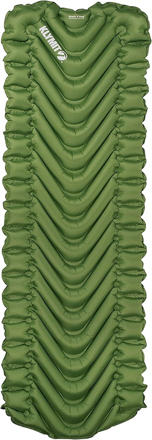 Klymit Static V Long Inflatable Sleeping Pad for Camping Lightweight Hiking and Backpacking Air Bed For Tall Campers 2.5 Inch Thick Green