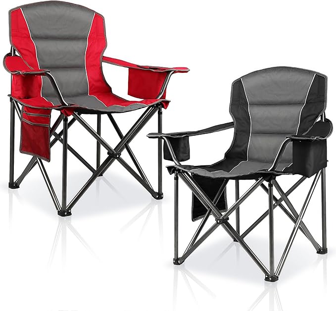 2 Pack Oversized Folding Camping Chairs for Adults Heavy Duty Lawn Chairs with Cup Holder Storage and Cooler Bag 400 LBS Weight Capacity Padded Collapsible Chairs for Outdoor Garden &amp Beach