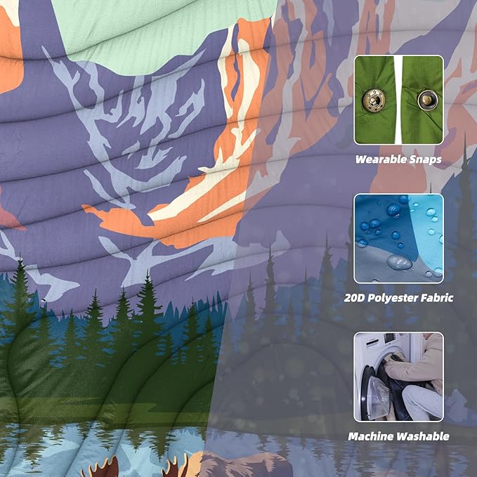 Outdoor Camping Blanket with Sherpa Lining Extra Warm Thick Camp Blankets and Puffy Ultralight Soft Poncho DWR Camping Quilt for Cold Weather Adventure Sleeping Backpacking 78x 56