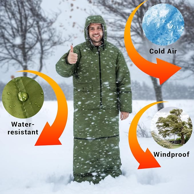 Wearable Sleeping Bag Adult Outdoor &amp Indoor Sleeping Bags Applicable Temperature 25℉-50℉ Designed for Camping Hiking Backpacking and Other Outdoor Adventures