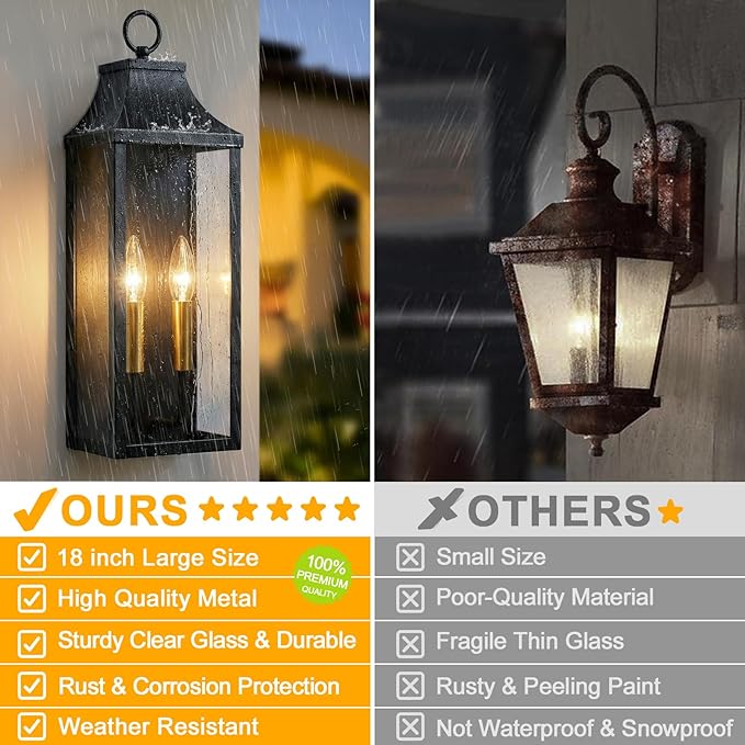 2-Pack 18 Outdoor Wall Light FixturesModern Exterior Lighting Fixtures Wall MountAnti-Rust Porch Lights with Clear GlassWaterproof Outside Wall Sconce Lights for House Garage PatioE12 Base