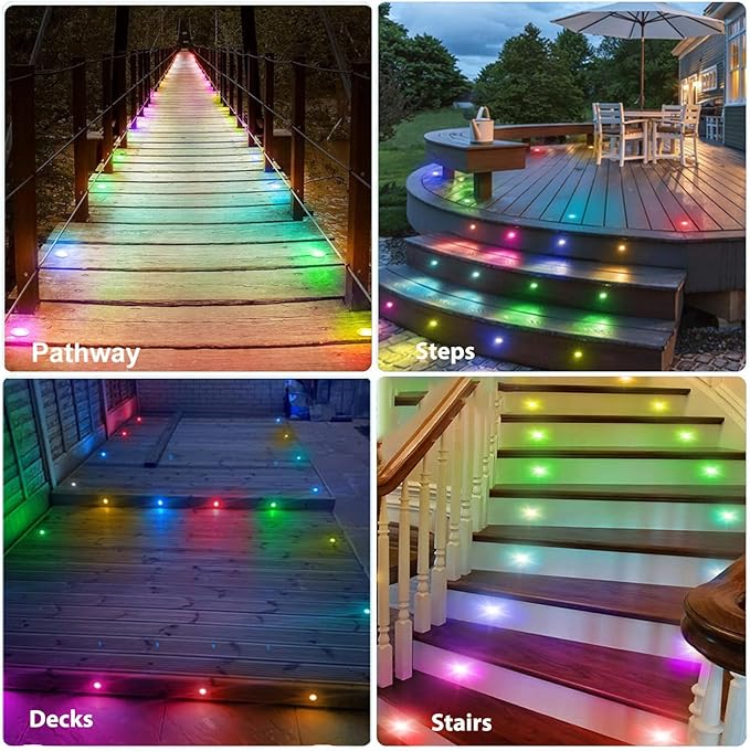 Sumaote LED Deck Lights Kit Multicolor 20Pack 1.22 Smart RGBW+IC Recessed Low Voltage Deck Light IP67 Waterproof 12V Step Lights Outdoor for Garden Yard Path Landscape Decor