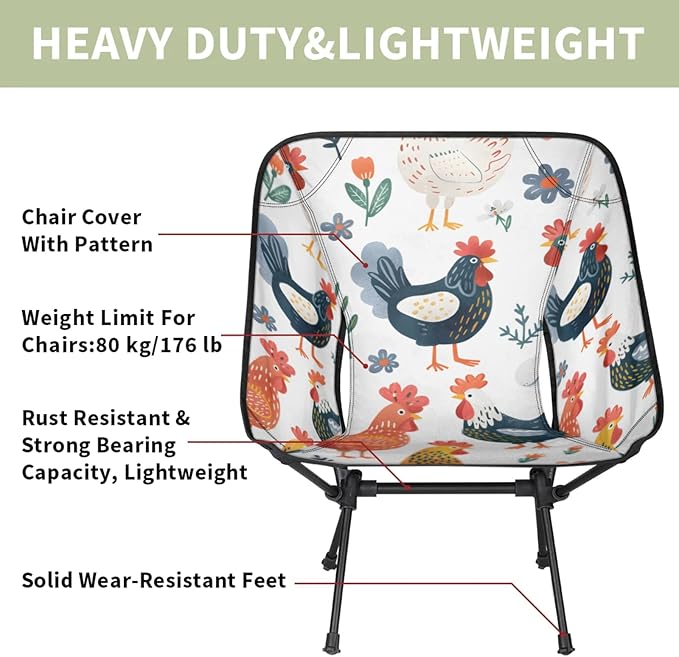 Honeybaby Folding Camping Chair Cute Chicken Camping Chairs Lightweight Portable Chair Outdoor Foldable Chairs for Camping Travel Picnic Beach Hiking