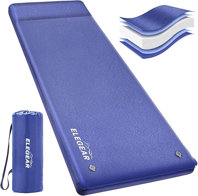 Elegear Self Inflating Sleeping Pad 3.18'' Ultra-Thick Memory Foam Camping Pad with Pillow 20s Fast Inflating Camping Mattress Pad 4-Season Insulated Camp Sleeping Mat for Camping/Travel/Tent/Car